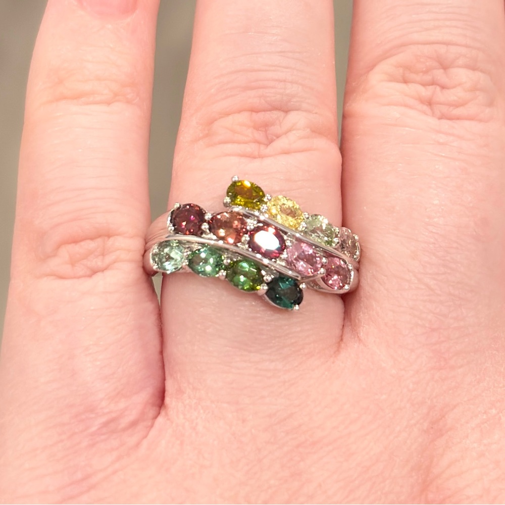 14K Tremonti Rainbow Tourmaline Ring Oval Cut Cluster Yellow Pink Green Blue 7.5 - Picture 4 of 15